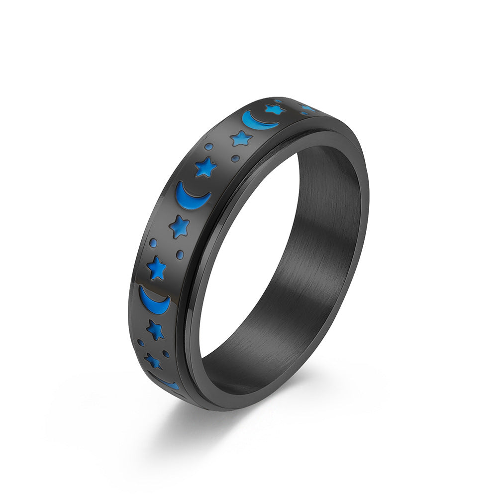 Wholesale Star and moon titanium steel rotatable luminous ring